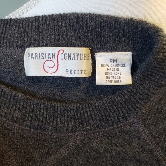 Parisian Signature Cashmere Sweater Long Sleeve Gray | Size Petite M - Picture 7 of 12